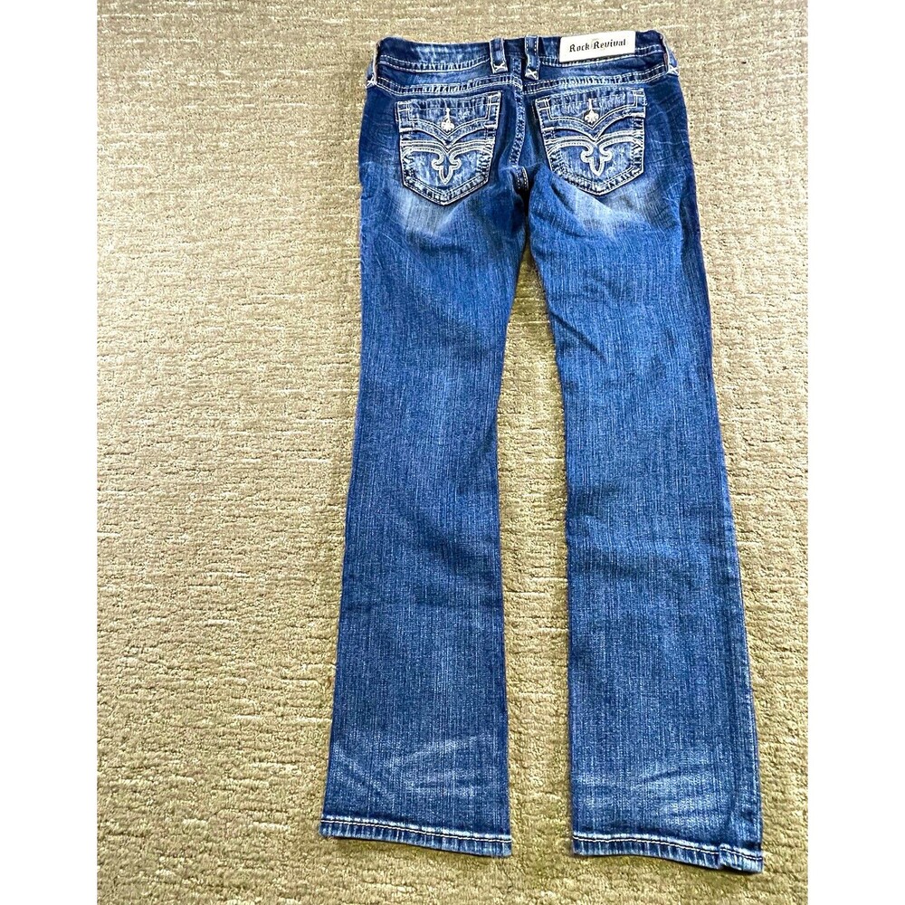 women’s Rock Revival blue medium wash 30 straight Alivia  jeans distressed
